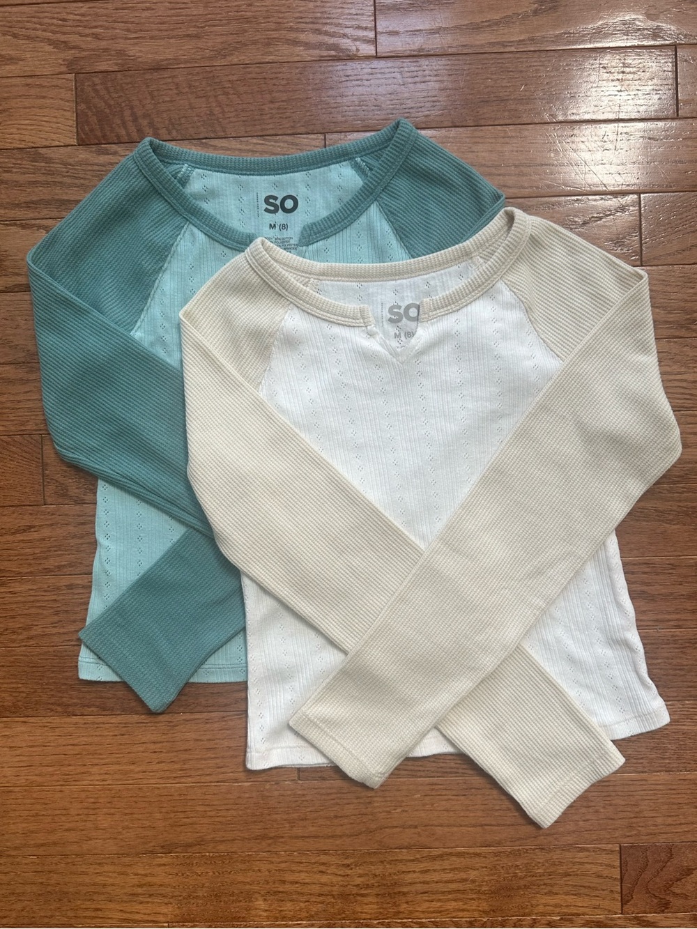 SO Girls Size 8 M Pointelle Long Sleeve Tops